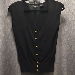 Cap-Sleeve Scoop Neck Cardigan with Gold Buttons